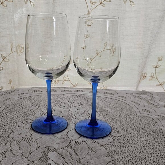 Vina Blue Libbey Red Wine Goblet 9" blown glass 17oz set of 2 stylish romantic - Picture 5 of 8